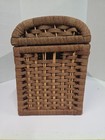 Vintage Woven Wicker Wood Basket With Hinged Lid Large 19x14x9  Reddish Brown 