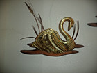 Mid Century Modern Swan Duck Wall Art Lot Of 2 Metal Tin Wood Vintage Cattails