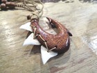 49mm Composite  Koa Wood Galapagos Shark Teeth Hawaiian Makau Fish Hook Necklace