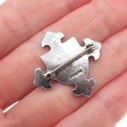 925 Sterling Silver Antique Art Deco Holy Family Cross Oxidized Pin Brooch