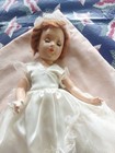 Vintage  1950s 14    Hard Plastic Doll With Closing Eyes  Satin Wedding Gown 