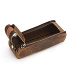 Large Capacity Unisex Leather Cowhide Pen Case School Stationary Pencil Pouch