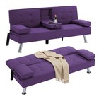 Modern Futon Sofa Bed Convertible Recliner W  Cup Holders Small Spaces New