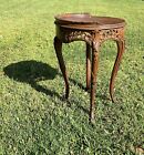 French Marquetry Side end Table-handcarve Trim Fret Work-floral Inlay Lamp Stand