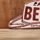 Vintage Eat Beef Alabama Cowboy Hat Porcelain Enamel Metal Sign Size 6  X 3 