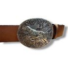 Backwoods Brown Leather Belt Hunting Dog Silver Buckle  changeable  Size 38