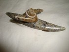 Vintage Alaskan Inuit Soapstone Kayak   Hunter Carving With Spear