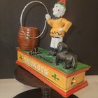 Vintage Mechanical Cast Iron Coin Bank Trick Dog Reproduction Works 