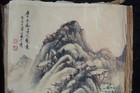 Very Fine Large Old Chinese Hand Painting Mountains And Houses With Marks
