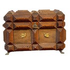 Fine 1880s Victorian Tramp Art Sewing Box Document Paw Foot W Key Antique 