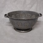 Vintage Gray Enamelware Colander With Handles Flanged Footed Base 10  X 4 3 4 