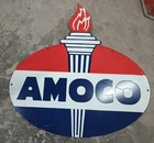 Amoco Pure Porcelain Enamel Heavy Metal Sign 30 Inches