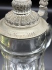 Footed Antique 1886 Glass Pewter German Figural Lidded Beer Stein Mug