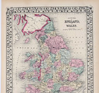 1867 England   Wales Map Original  13 25x10 5  London - Liverpool - Yorkshire