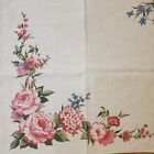 Vintage Floral Roses Linen Handkerchief Made In Brazil