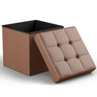 Brown Faux Leather Classic Cube  storage Ottoman Home Living Room Bench Footstool