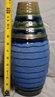 Vintage 13  Ribbed Art Pottery Vase Multi-tone Drip Glaze Blue Green Earth Tones