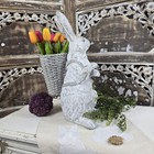 Whitewashed Resin Bunny Rabbit With Backpack Open Basket 17 