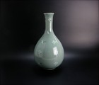 Antique vintage Korean Celadon  bud  Vase Cranes   Clouds Motif  Ca  1900-1950s 