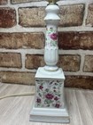 Vintage Floral Porcelain Table Lamp  Base Pink Roses Gold  Trim Cottage Chic