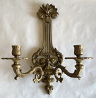 French Style Solid Brass 2 Arm Harp Candelabra Wall Sconce Pair Vtg 15   