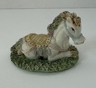 Vintage 1998 Ceramic World Glittery White Unicorn Laying Down Resin Figurine