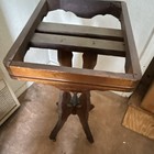 Antique Victorian Marble Top Wood Accent Table With Carvings And Wheels