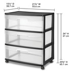 Wide 3 Drawer Cart  Clear Plastic Storage Drawers  Wheels Included  Black