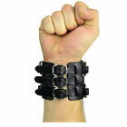 Black Leather Wristband Cuff Triple Banded Metal Punk Goth Emo Rock Fet Fashion