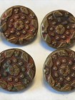 Antique Vtg Gold Tone Buttons Round Lot 8 Metal Shank Flower Cut Detail Unique