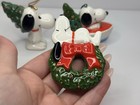 Lot Of 3 Vtg Peanuts Ceramic Christmas Ornaments Snoopy Boat Wreath Tree