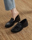 Women s Pull On Loafers Real Leather 3cm Low Chunky Block Heels Ladies Office Ol