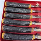 Burns Serrated Steak Knives Bakelite Faux Antler Handles Set 6 Vintage Syracuse