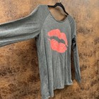 Material Girl L Madonna Y2k 80s Grey Long Sleeve Kiss Lips Bright Pink-orange