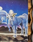 Very Nice 80 s Vintage Sue Dawe Unicorns Wooden Lacquered Wall Art Decor Plaque 