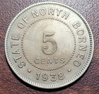 British North Borneo Malaysian Sabah 1938 H Five Cents Au Nr Unc Orig Toning