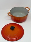 Vintage Le Creuset Cast Iron Enamel Round Casserole Pot Orange Size C