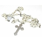 Vintage Germany Glass Beaded Rosary Necklace White Faceted Beads Inlay Crucifix