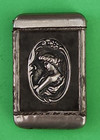 Antique Art Nouveau Stick Pocket Match Safe Box Vesta Case  Lady   Stag Motifs
