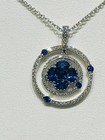 Art Deco Style Lab Created Sapphire   Diamond Wedding 14k White Gold Fn Pendant