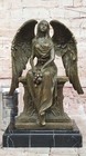 Guardian Angel With Flower Statue Signed Moreau Genuine Bronze Sculpture Figure