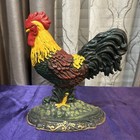 Vintage Cast Iron Rooster Door Stop Chicken Hand Painted Country Farm Decor