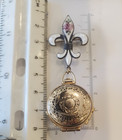 Rare Vintage Coro Fleur De Lis 1930 s-1950 s Faux Pearl Photo Locket Brooch