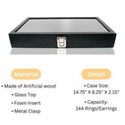 Novel Box Glass Top Black Jewelry Display Case With 144 Foam Ring Earring Insert