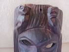 Vintage Guatemalan Mayan Hand Carved Dark Wood Mask Face W Bird Horns Folk Art