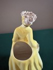 Vintage Porcelain Planter Of Victorian Era Lady In Yellow W  White Lace Ruffles