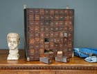 Antique Apothecary Cabinet Industrial Wood Cubby Vintage Tool Box Organizer
