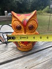 Vintage Mcm Ceramic Owl Lamp Plug Table Nightlight Boho Red Yellow Brown Retro