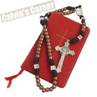 St Benedict Paracord Rosary Necklace Brown Metal Bead Five Decade Crucifix Cross