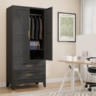 2 Door Wardrobe Metal Armoire Closet 2 Drawers Cloth Cabinet Storage Organizer 